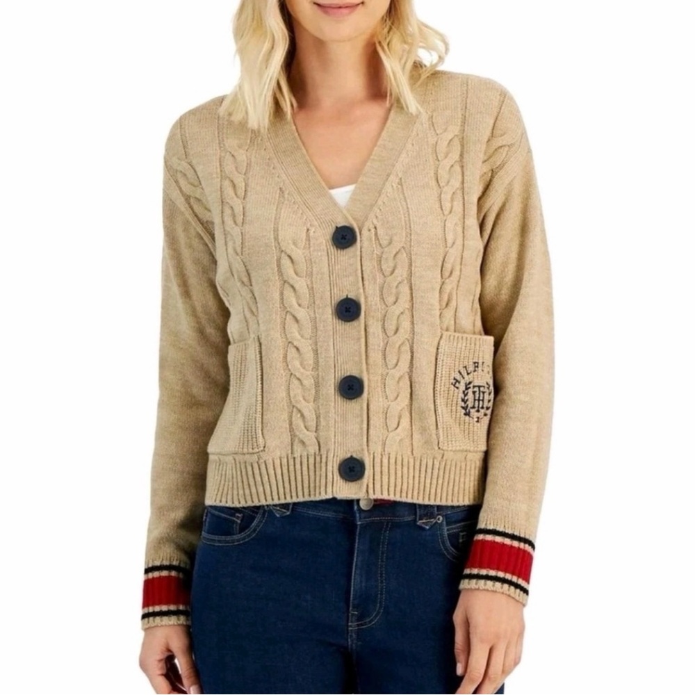 Women's Beige Cable Knit Cardigan